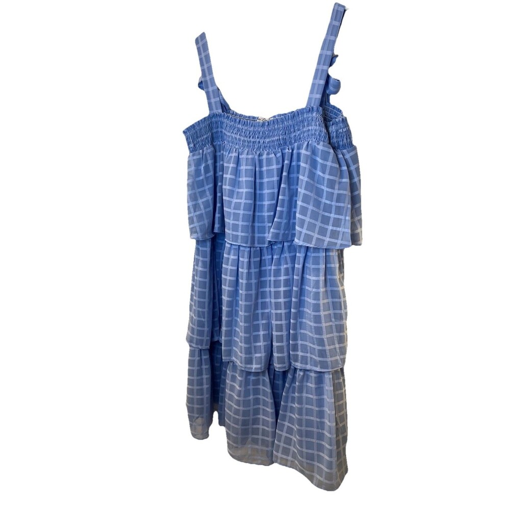 Petal Dew Blue Tiered Mini Dress Womens Large Smocked Ruffle FLowy Spring Summer